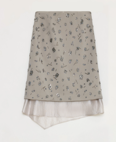 "Flowers Her" irregular hand embroidered sequin skirt