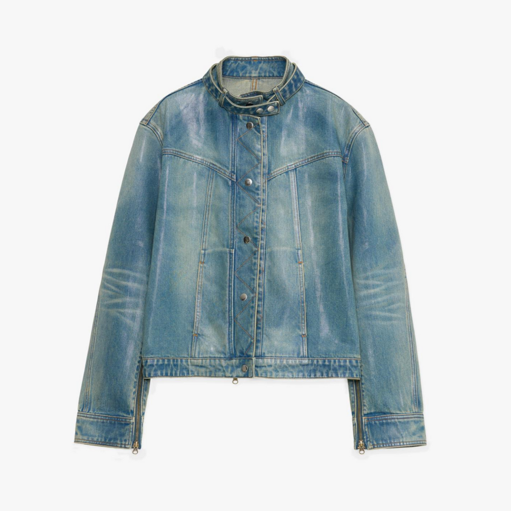 
                  
                    "Welsh" original leather coating process distressed motorcycle style stand collar short denim jacket
                  
                