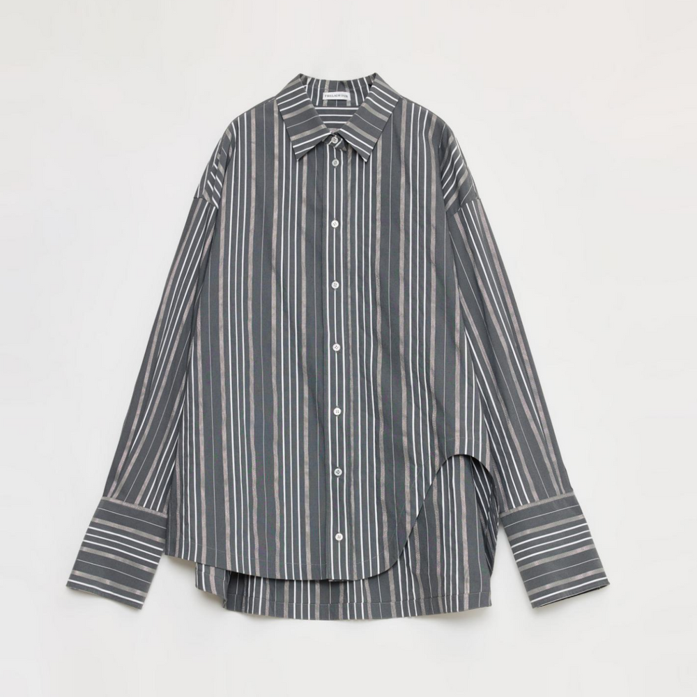 
                  
                    "Striped Fantasy" Casual Asymmetric Slanted Front Two-Wear Striped Long Sleeve Shirt
                  
                