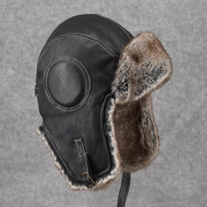 Unisex Vintage - style Genuine Sheepskin Aviator Cotton Hat