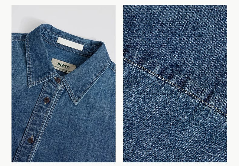 
                  
                    Italian imported BERTO denim classic old money style lapel shirt for women
                  
                