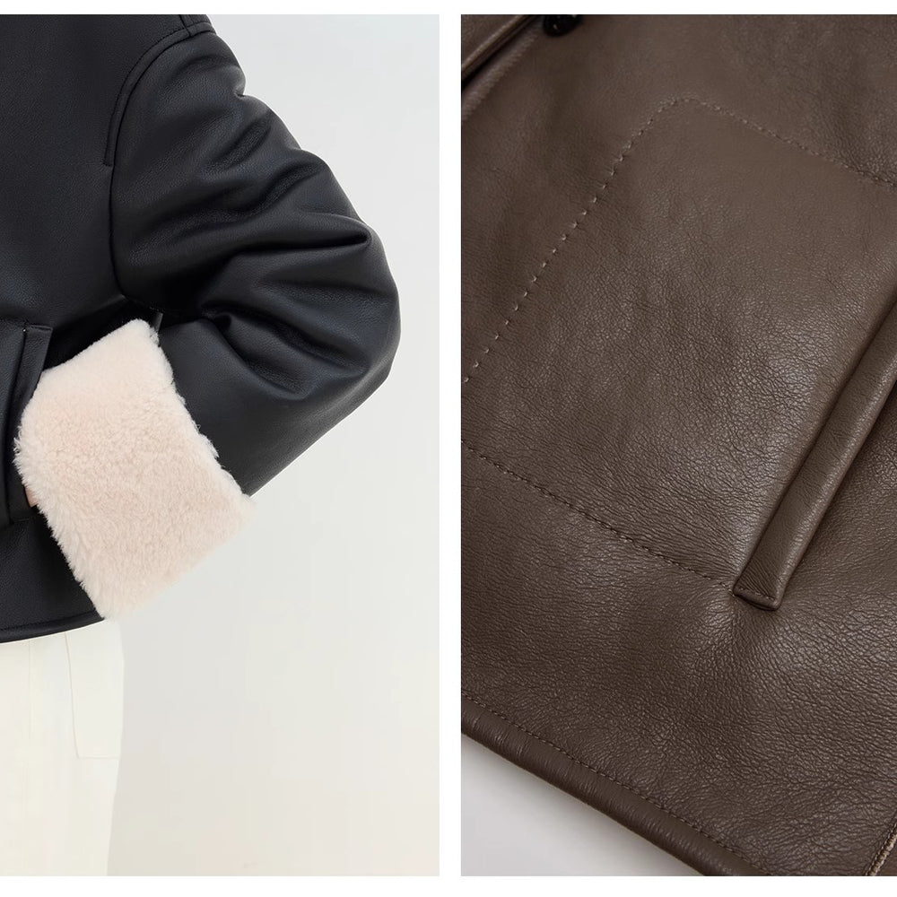 
                  
                    Slightly Sweet Latte Second Generation Furry Lapel Casual Straight Shorn Shearling Jacket
                  
                
