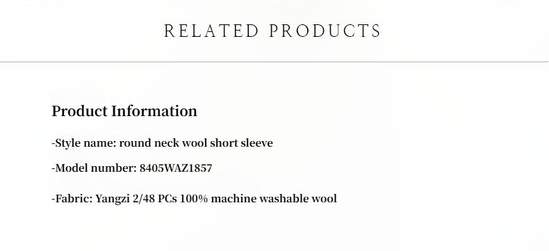 
                  
                    German Yangtze machine washable wool round neck slim short sleeve top for women
                  
                