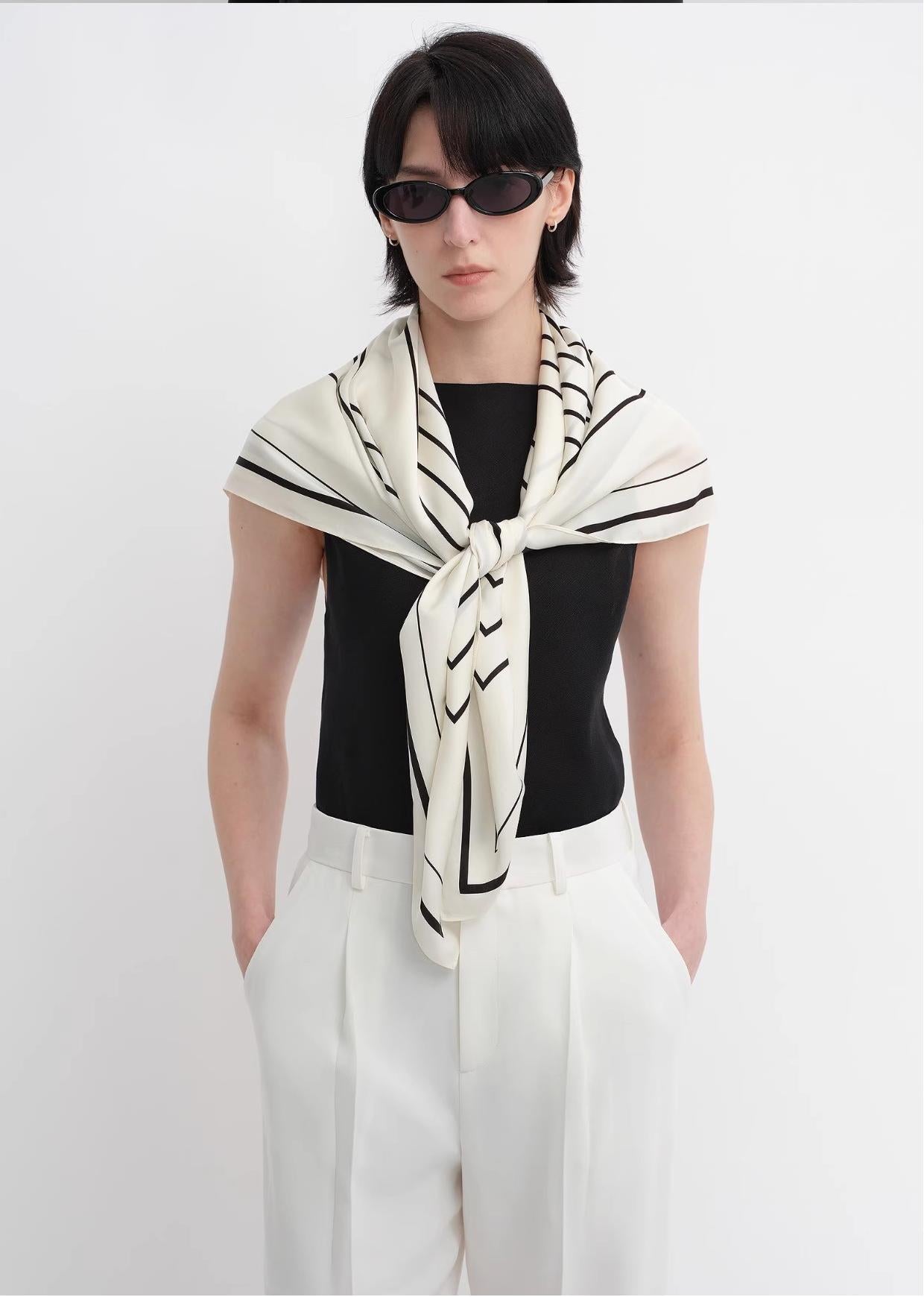 Stretch silk original geometric print silk scarf