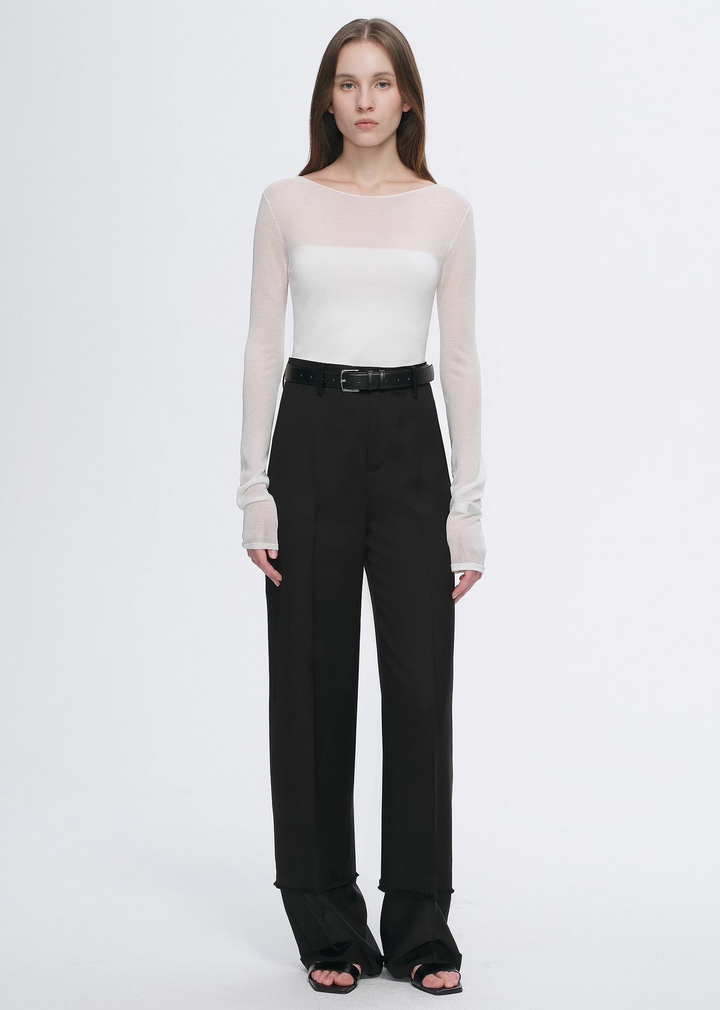 Transparent patchwork acetate Tencel temperament slim fit slim long sleeve T-shirt for women