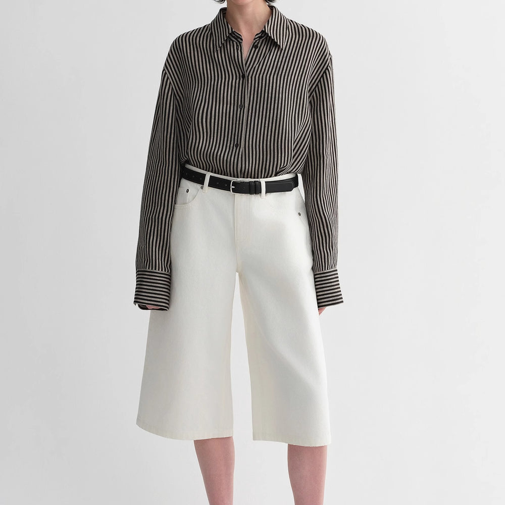 
                  
                    100% linen classic silhouette pinstripe lapel wide breathable long sleeve spring and summer shirt for women
                  
                