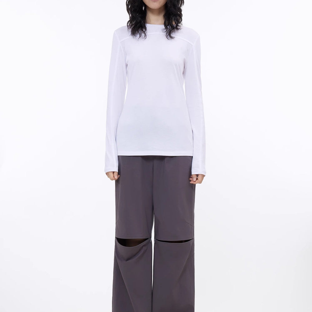 
                  
                    Round neck deconstructed long sleeve T-shirt for women Slim fit and versatile top
                  
                