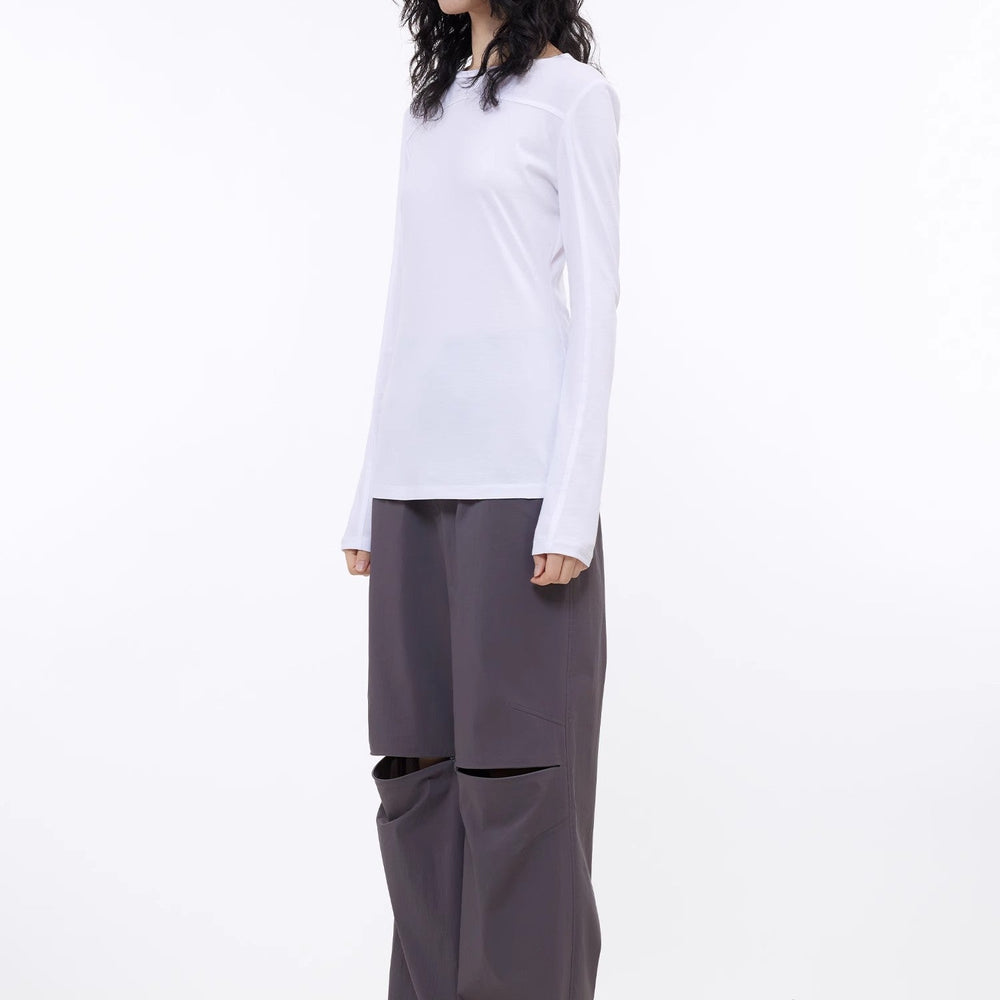 
                  
                    Round neck deconstructed long sleeve T-shirt for women Slim fit and versatile top
                  
                