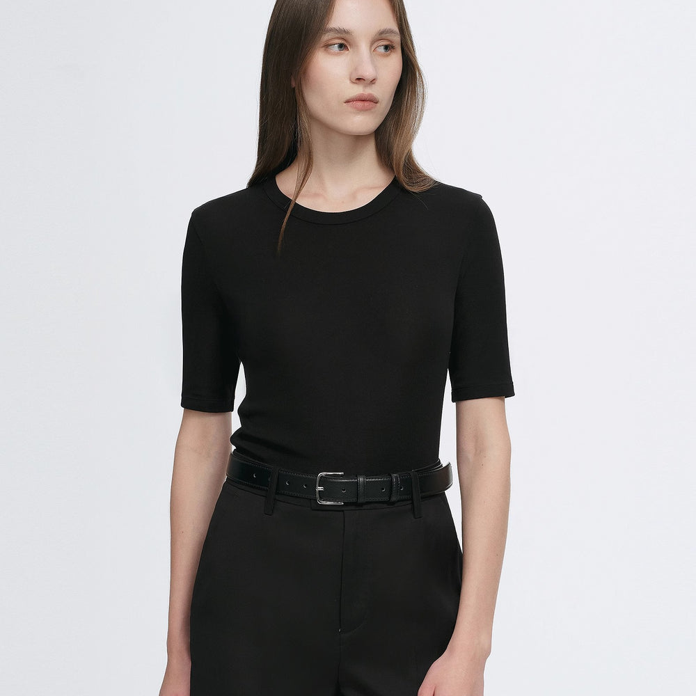 
                  
                    Fitted waist slimming round neck Tencel cashmere versatile short-sleeved T-shirt
                  
                