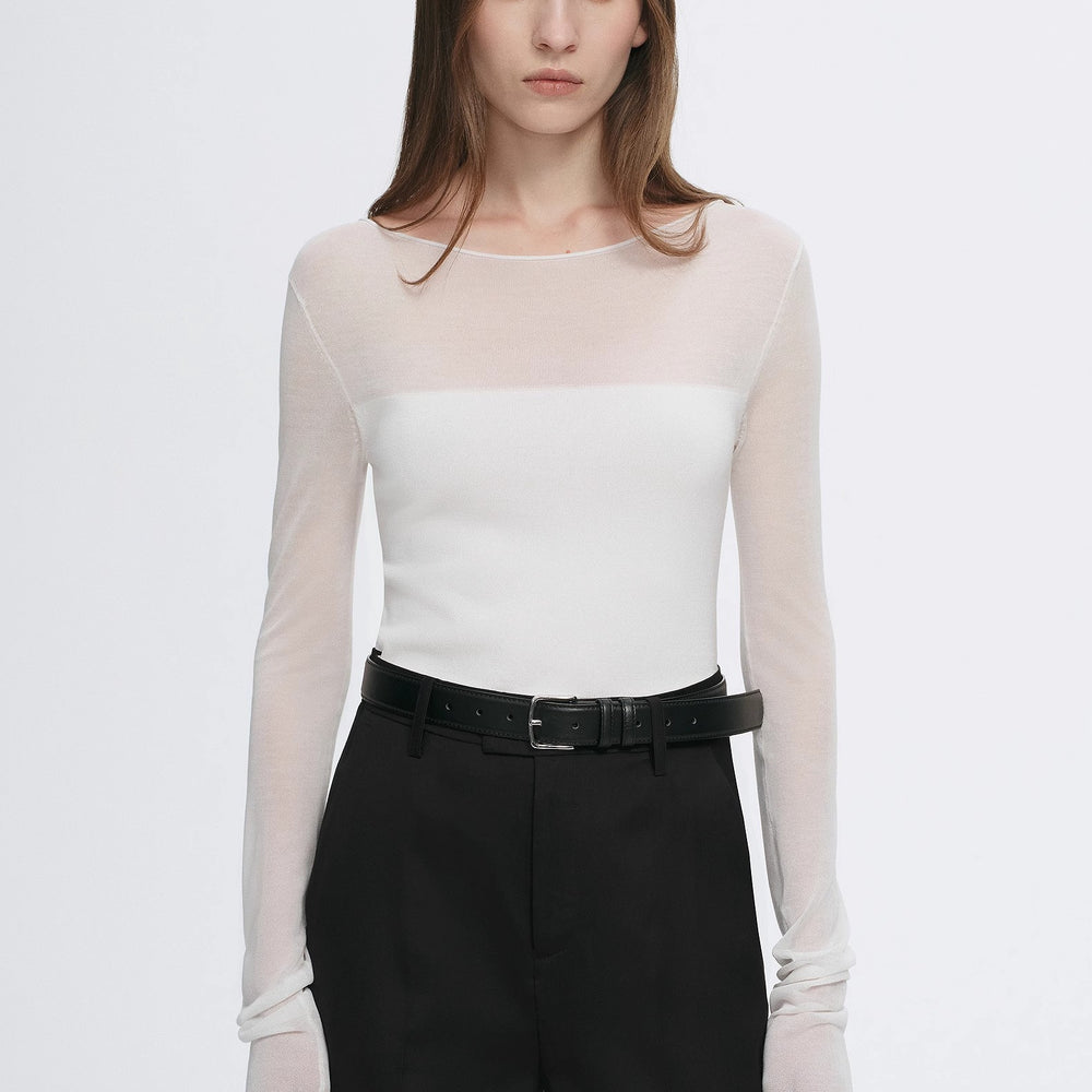Transparent patchwork acetate Tencel temperament slim fit slim long sleeve T-shirt for women