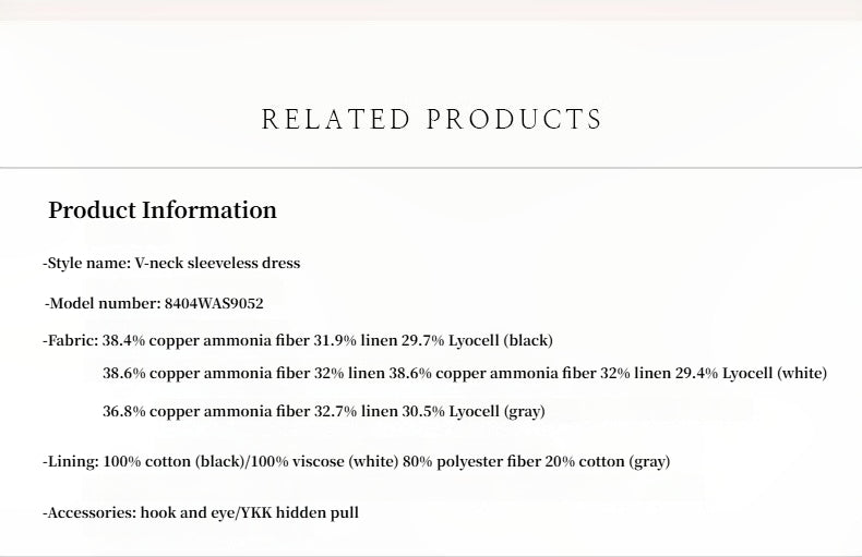 
                  
                    Lightweight and zero-pressure cupro linen textured anti-wrinkle V-neck sleeveless A-line dress
                  
                