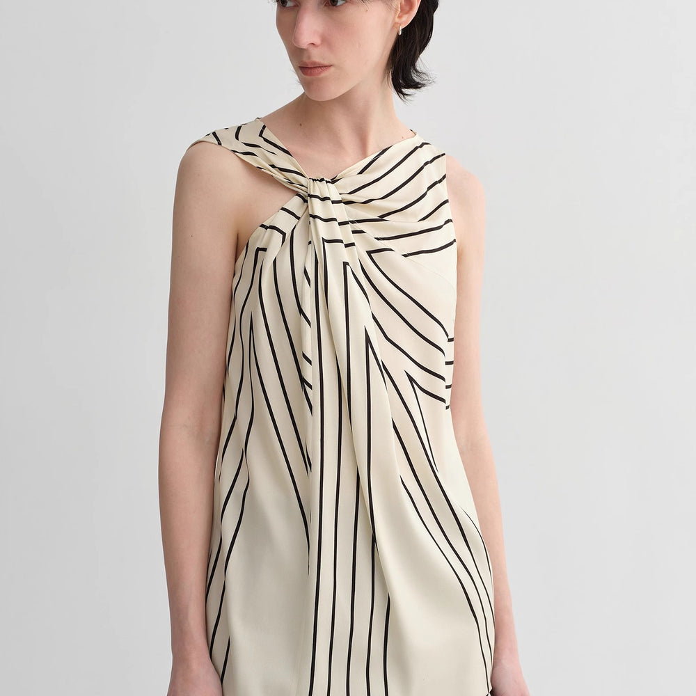 Elastic silk twisted collar original geometric print slim fit multi-occasion T-shirt sleeveless vest for women