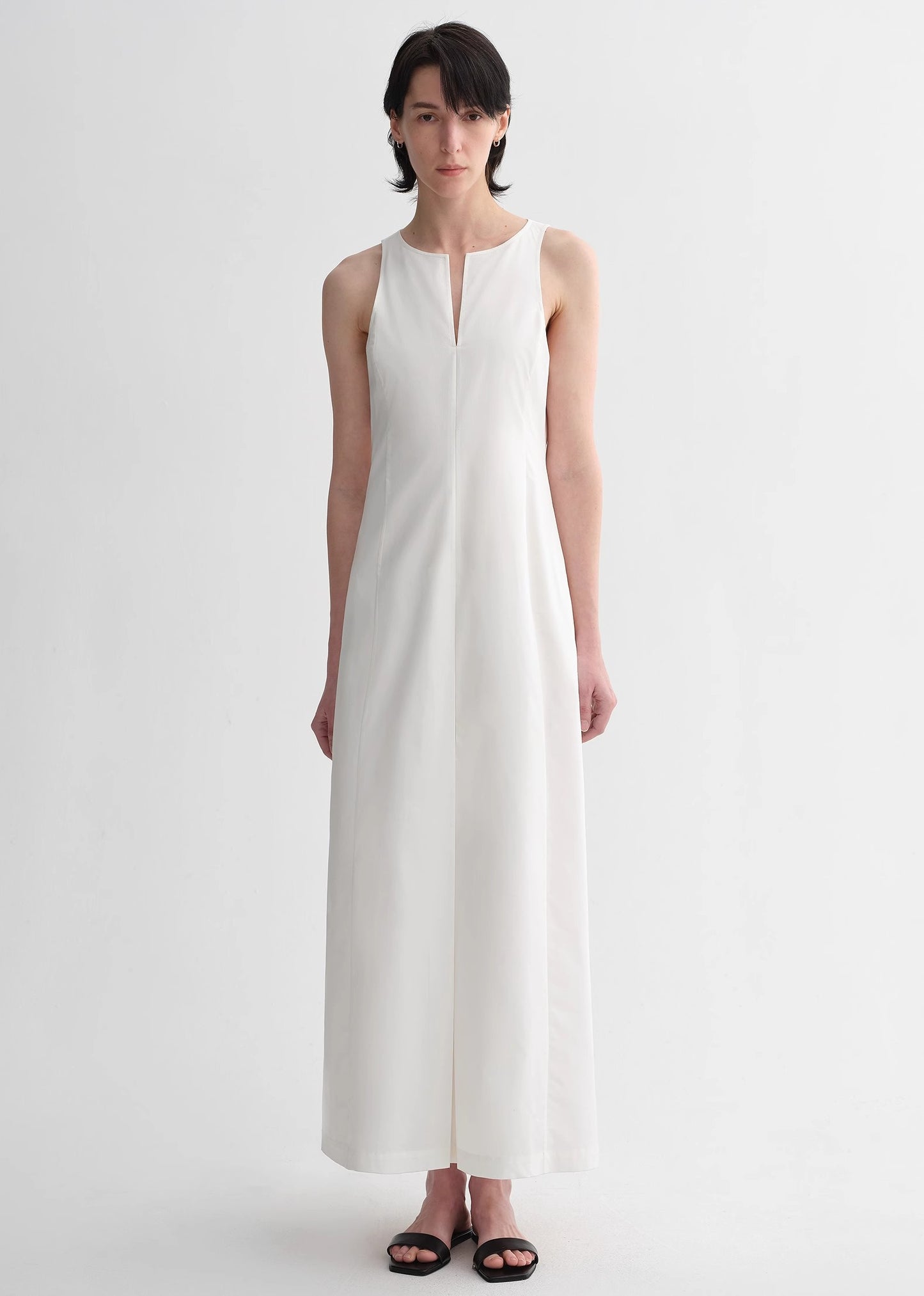 Micro-cocoon-shaped I-shaped pleated V-neck commuting slim-fitting split vest dress for women