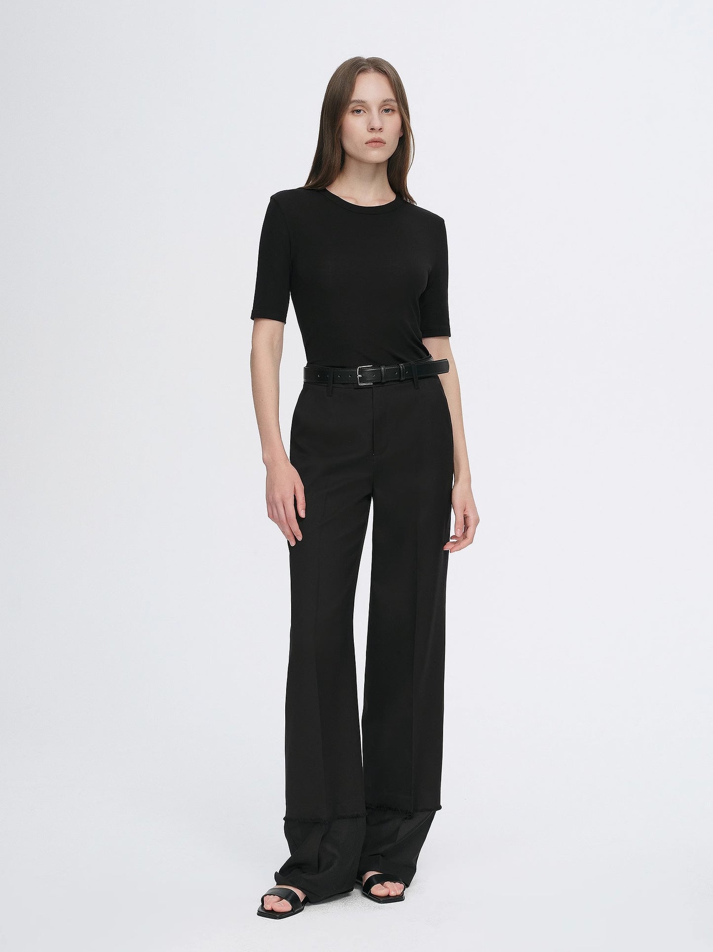 Fitted waist slimming round neck Tencel cashmere versatile short-sleeved T-shirt