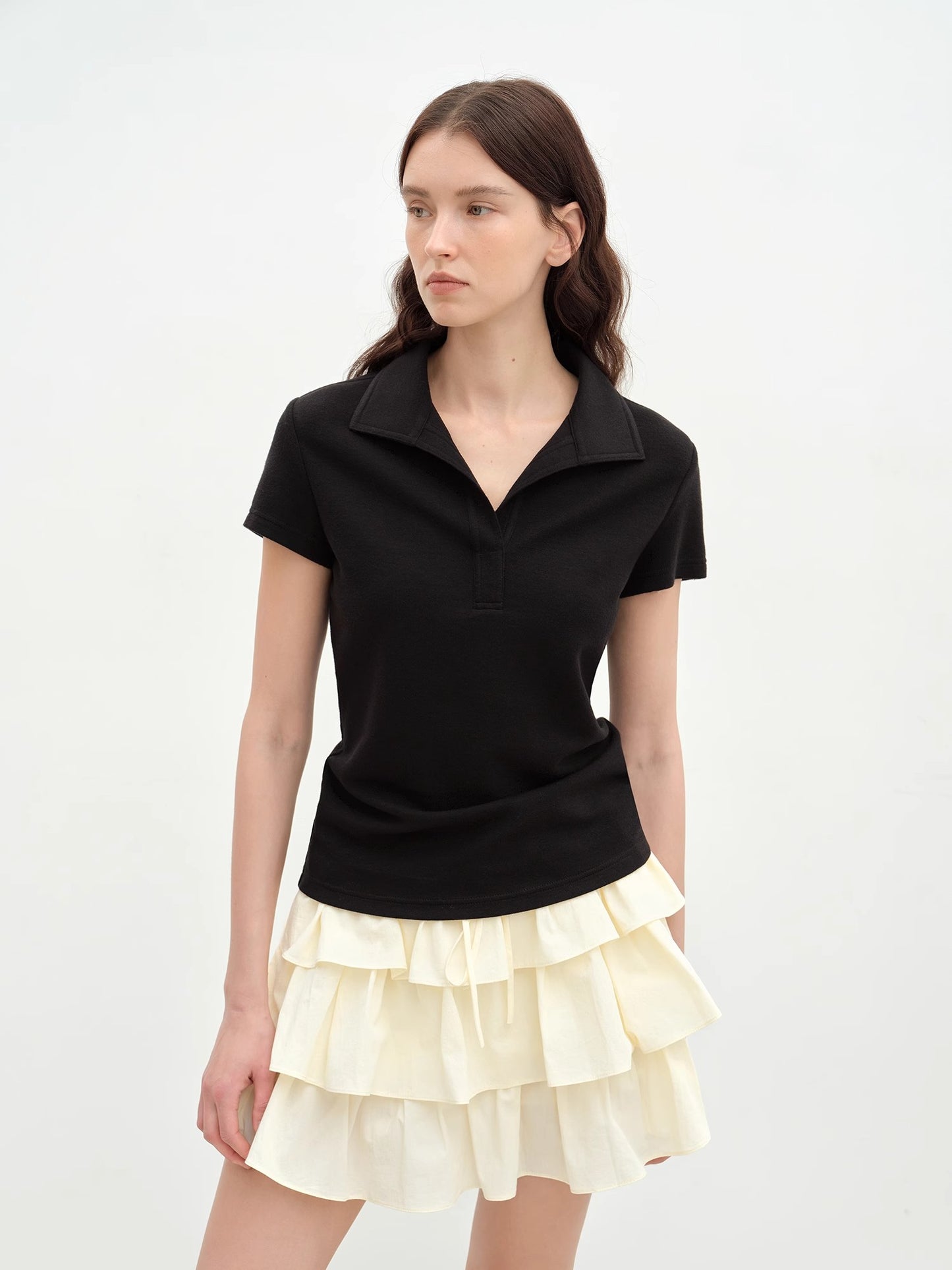 "Dublin" Lapel Straight Shoulder Slim Fit Short Sleeve T-shirt Tops Women
