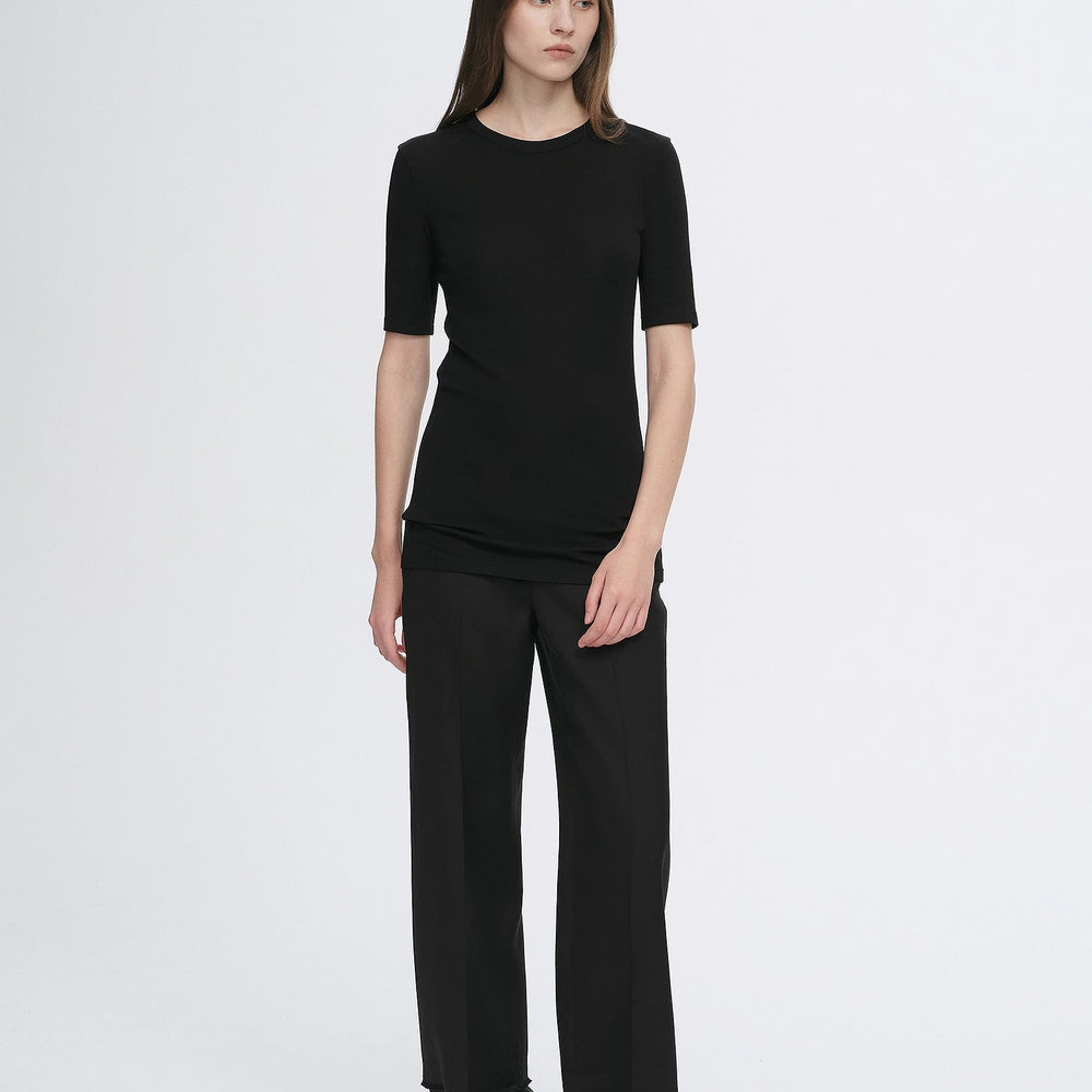 
                  
                    Fitted waist slimming round neck Tencel cashmere versatile short-sleeved T-shirt
                  
                