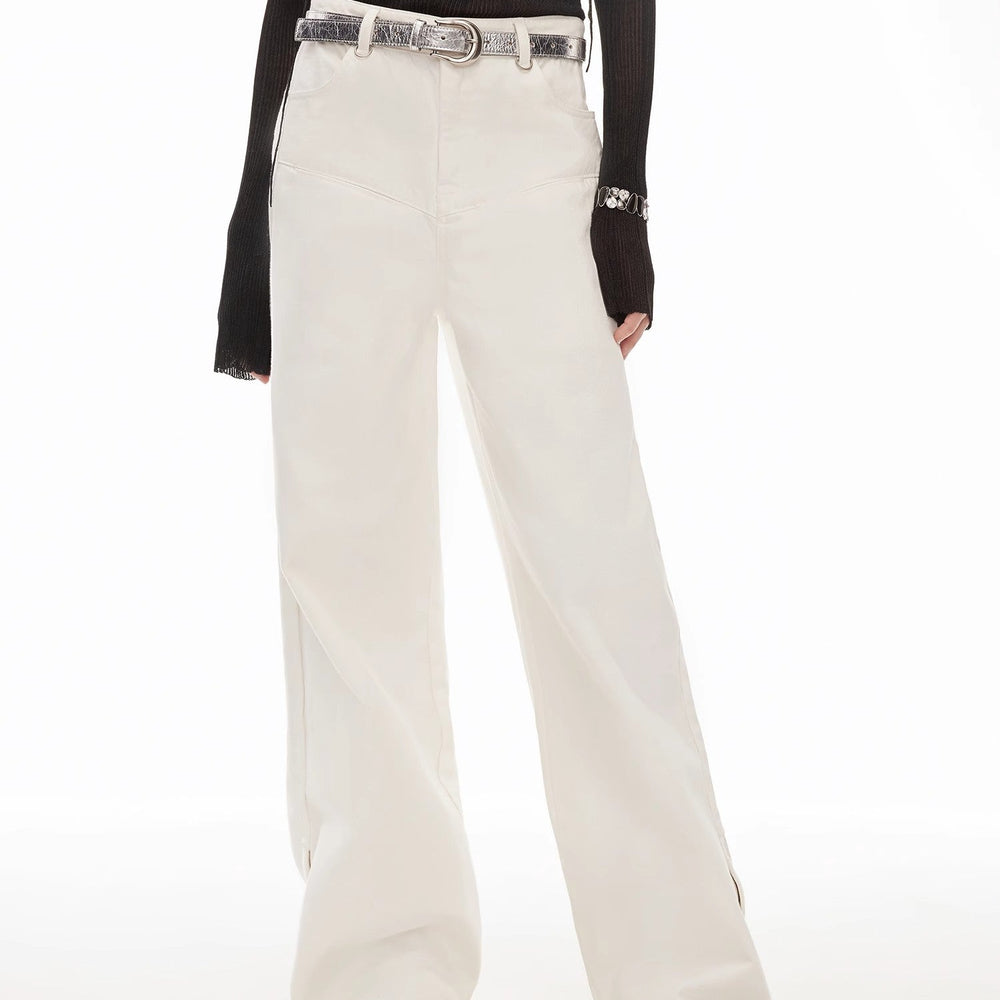 
                  
                    Vintage style curved split design enzyme wash process wide-leg micro-lapel mid-low waist denim pants
                  
                