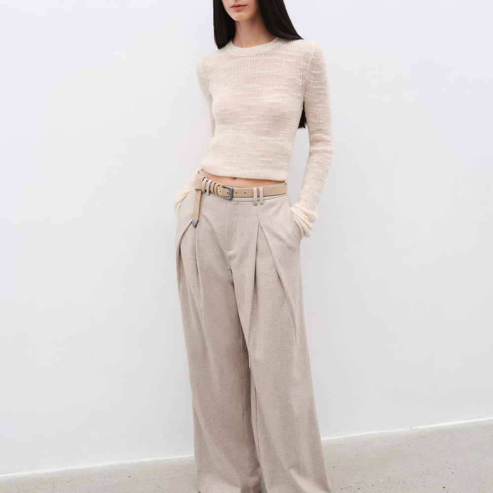 "City Stroll" casual and relaxed wool-blend double-pleated straight draped wide-leg casual trousers for autumn