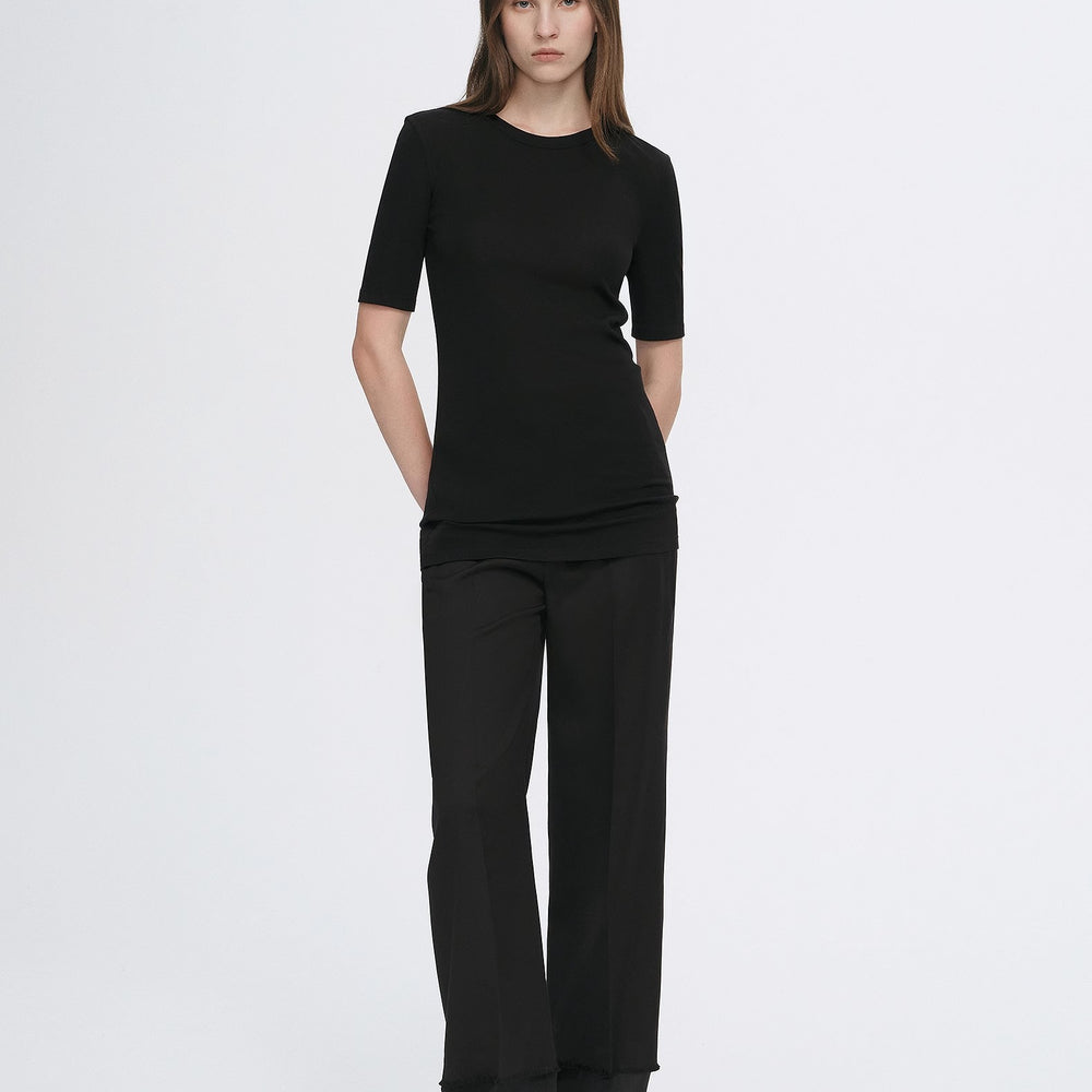 
                  
                    Fitted waist slimming round neck Tencel cashmere versatile short-sleeved T-shirt
                  
                
