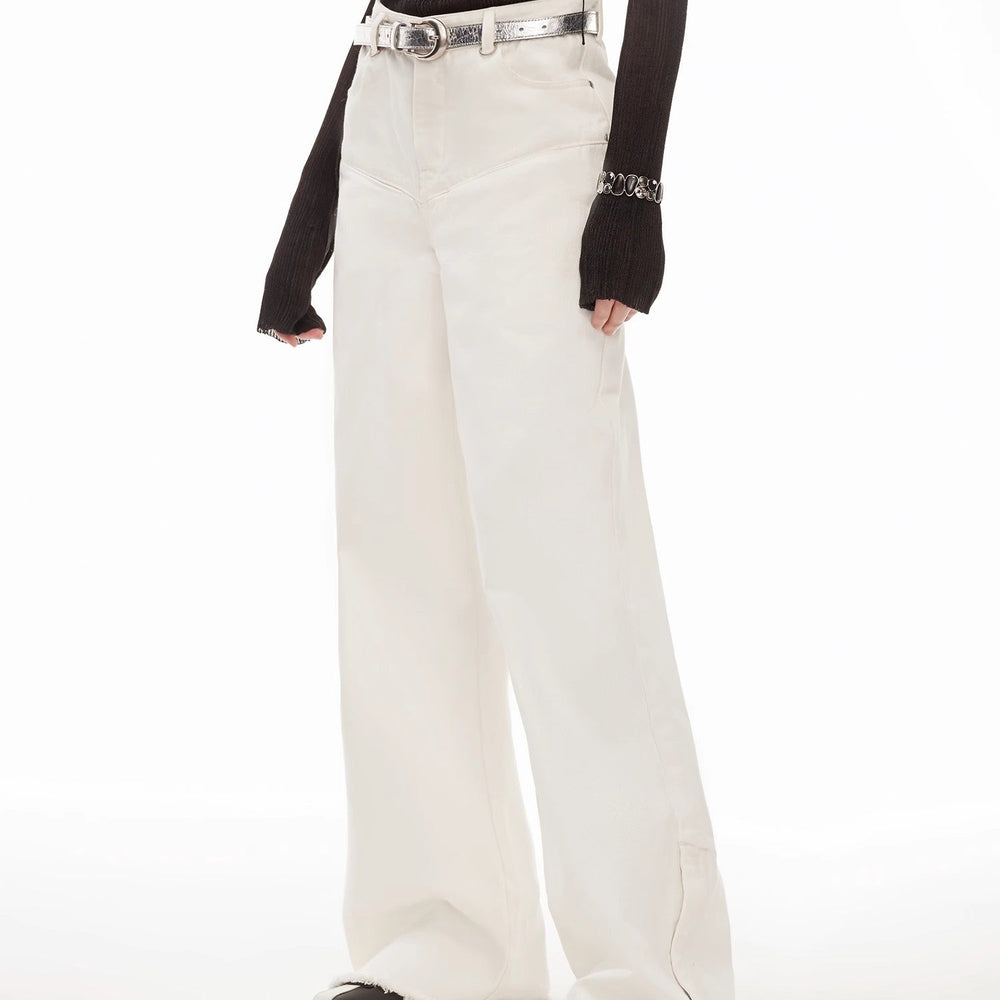 
                  
                    Vintage style curved split design enzyme wash process wide-leg micro-lapel mid-low waist denim pants
                  
                