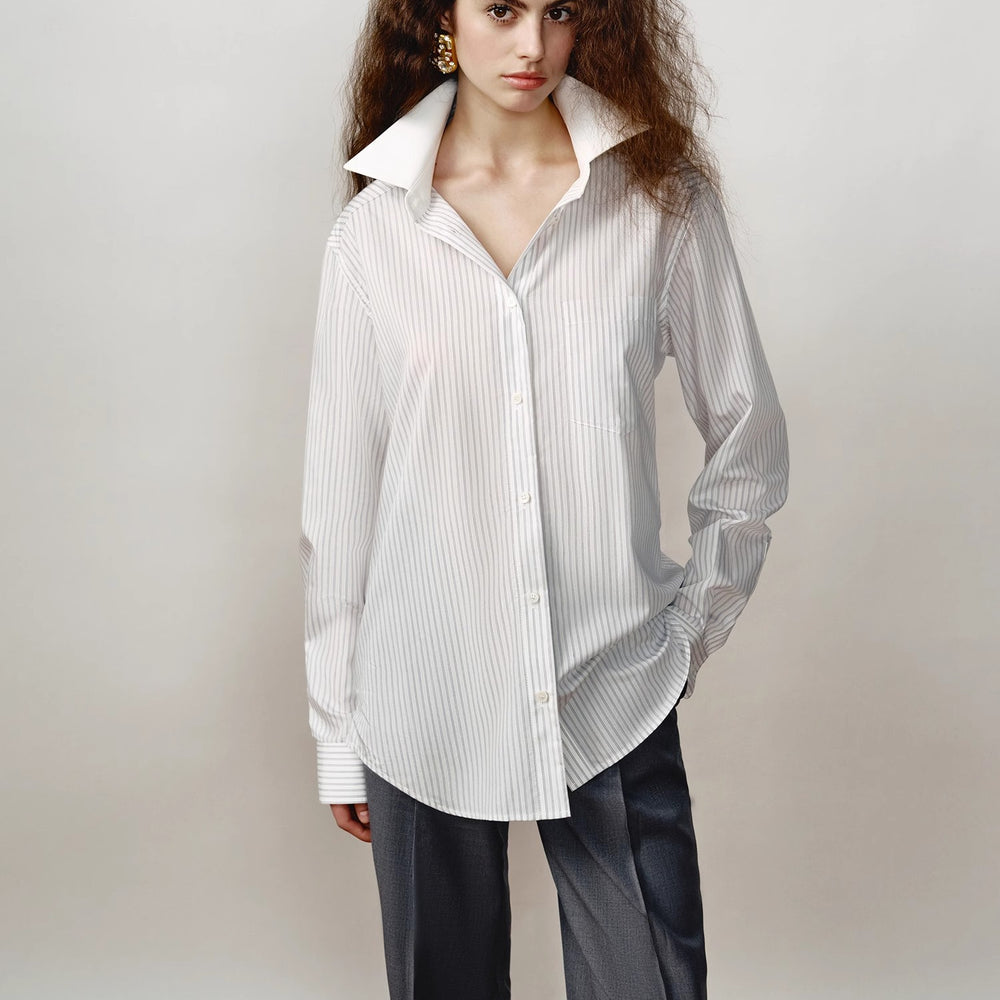 [FF×JW Ghosn Stripe] Lapel contrast classic striped shirt