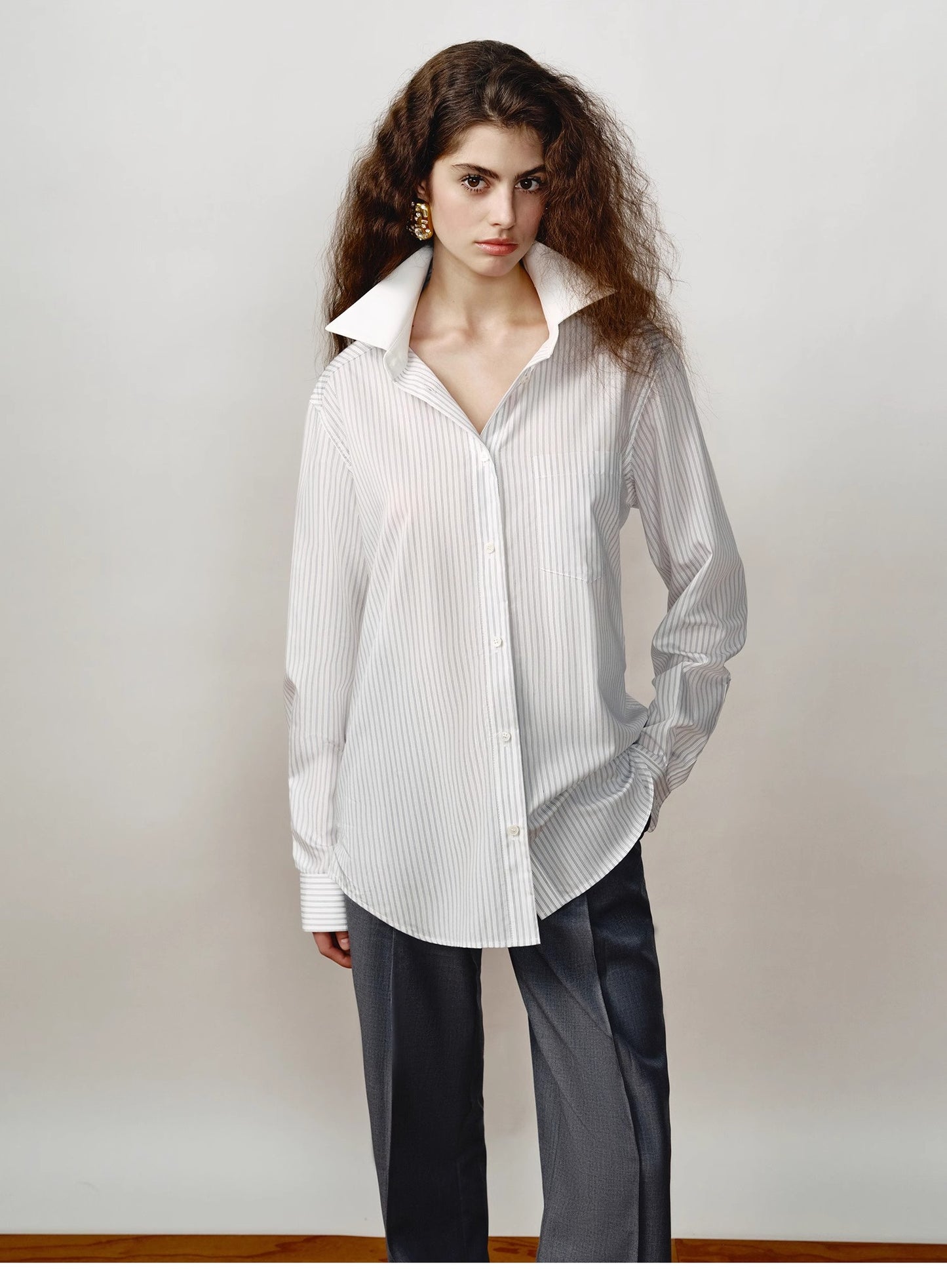 [FF×JW Ghosn Stripe] Lapel contrast classic striped shirt