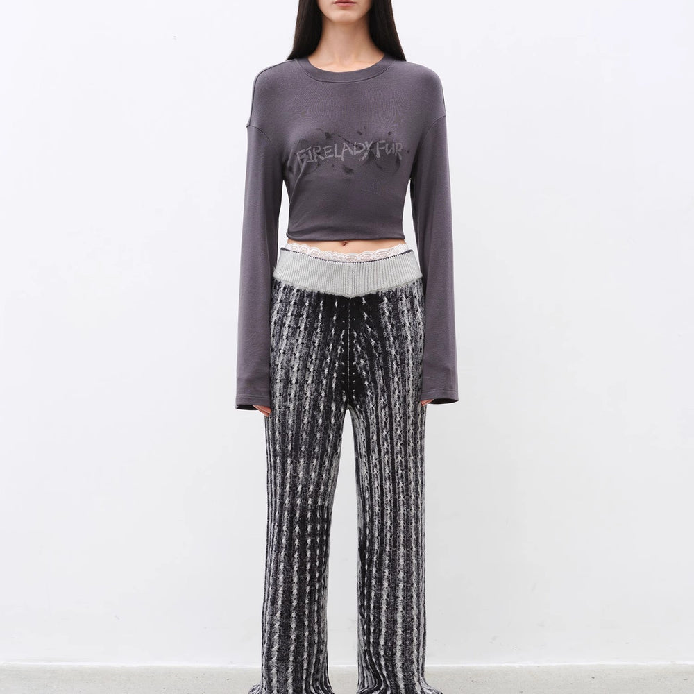 "Winter Date" fashionable slim silhouette permeation printing and dyeing process loose knitted straight pants