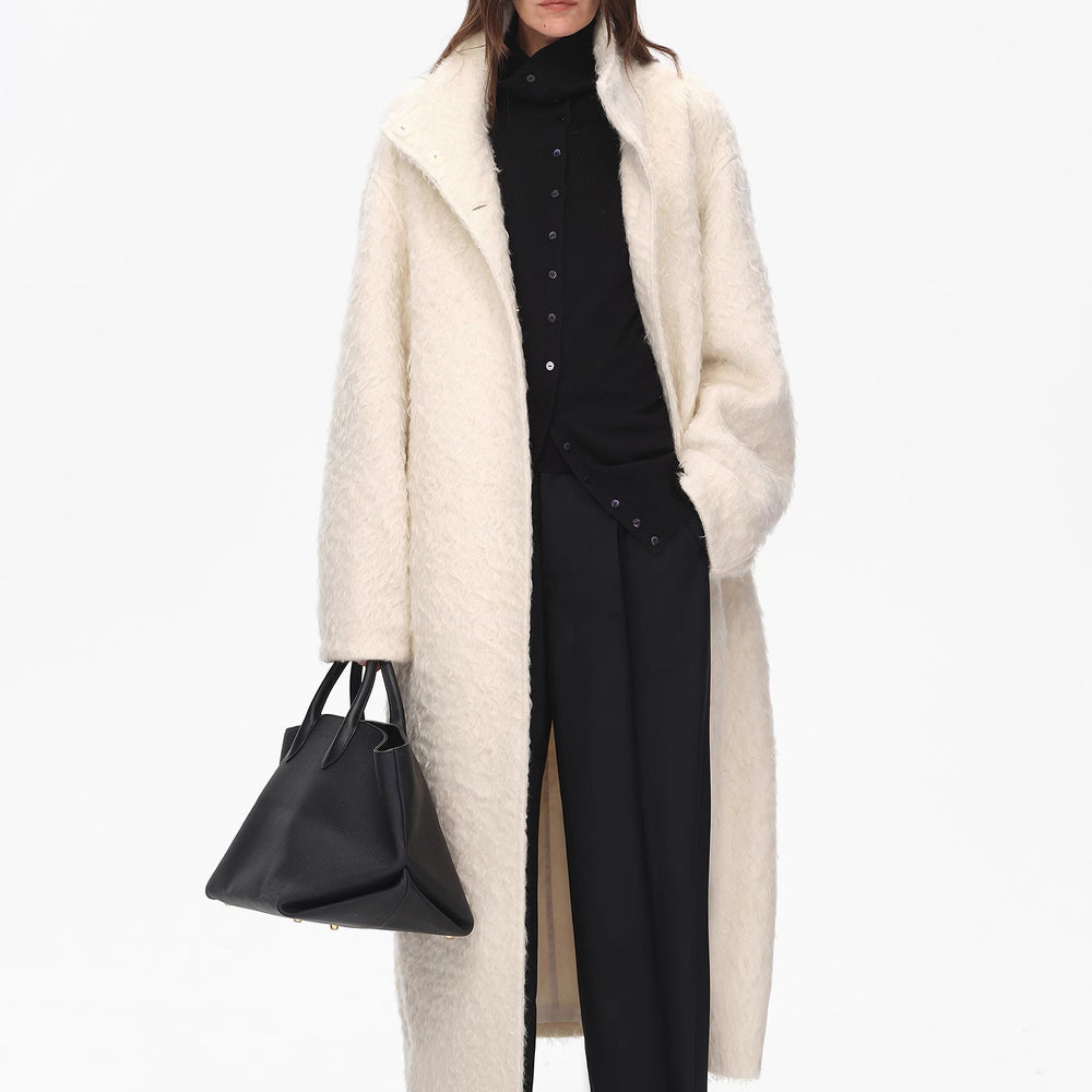 
                  
                    "Song of Snowland"Women's mohair wool stand collar coat autumn and winter loose woolen coat
                  
                