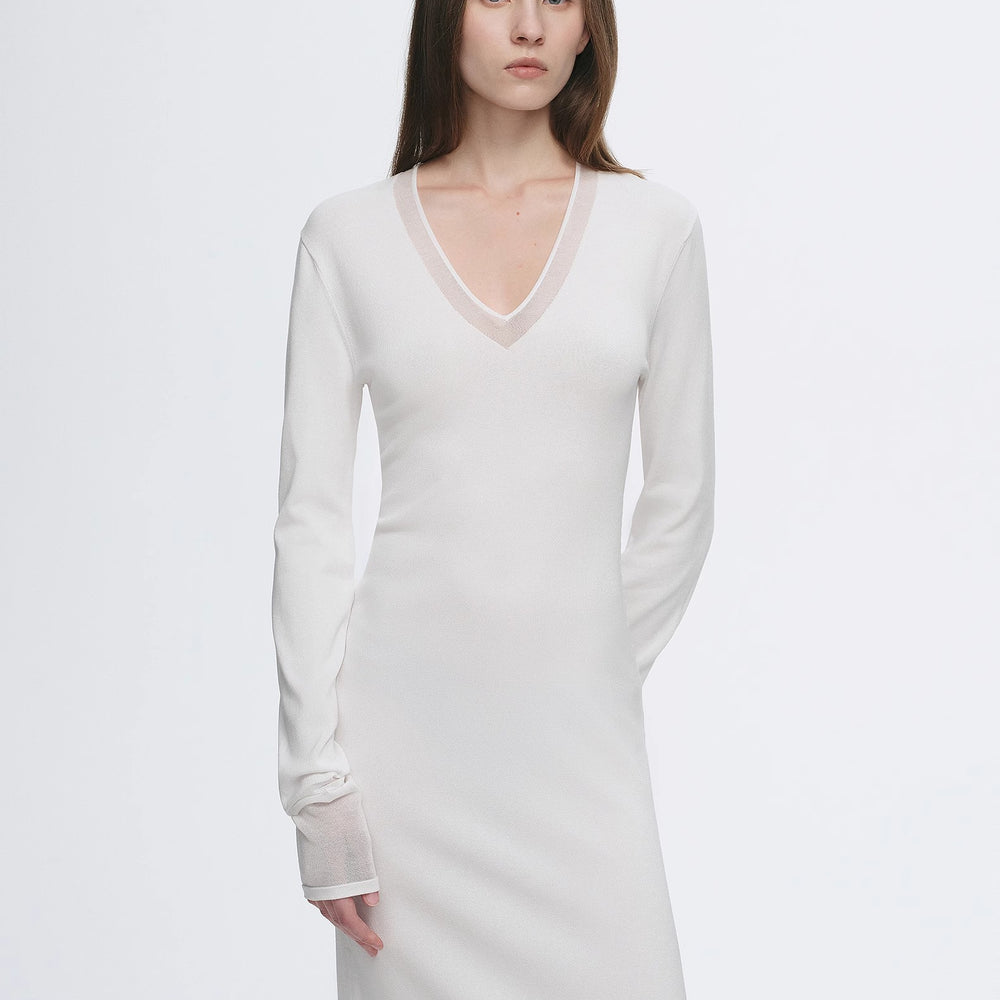 
                  
                    Elegant and intellectual triacetate Tencel blended skin-friendly transparent splicing design V-neck dress
                  
                