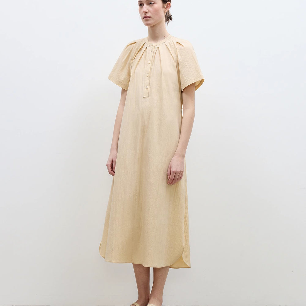 
                  
                    "First Love Island" Cotton Stand Collar Pleated Short Sleeve Shirt Dress for Women
                  
                