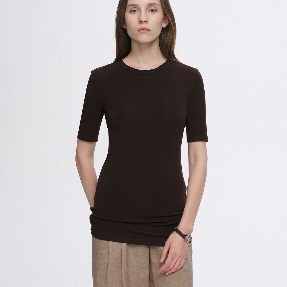 
                  
                    Fitted waist slimming round neck Tencel cashmere versatile short-sleeved T-shirt
                  
                