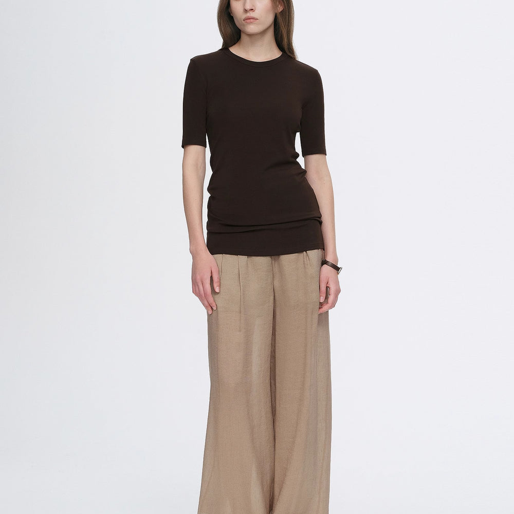 
                  
                    Fitted waist slimming round neck Tencel cashmere versatile short-sleeved T-shirt
                  
                