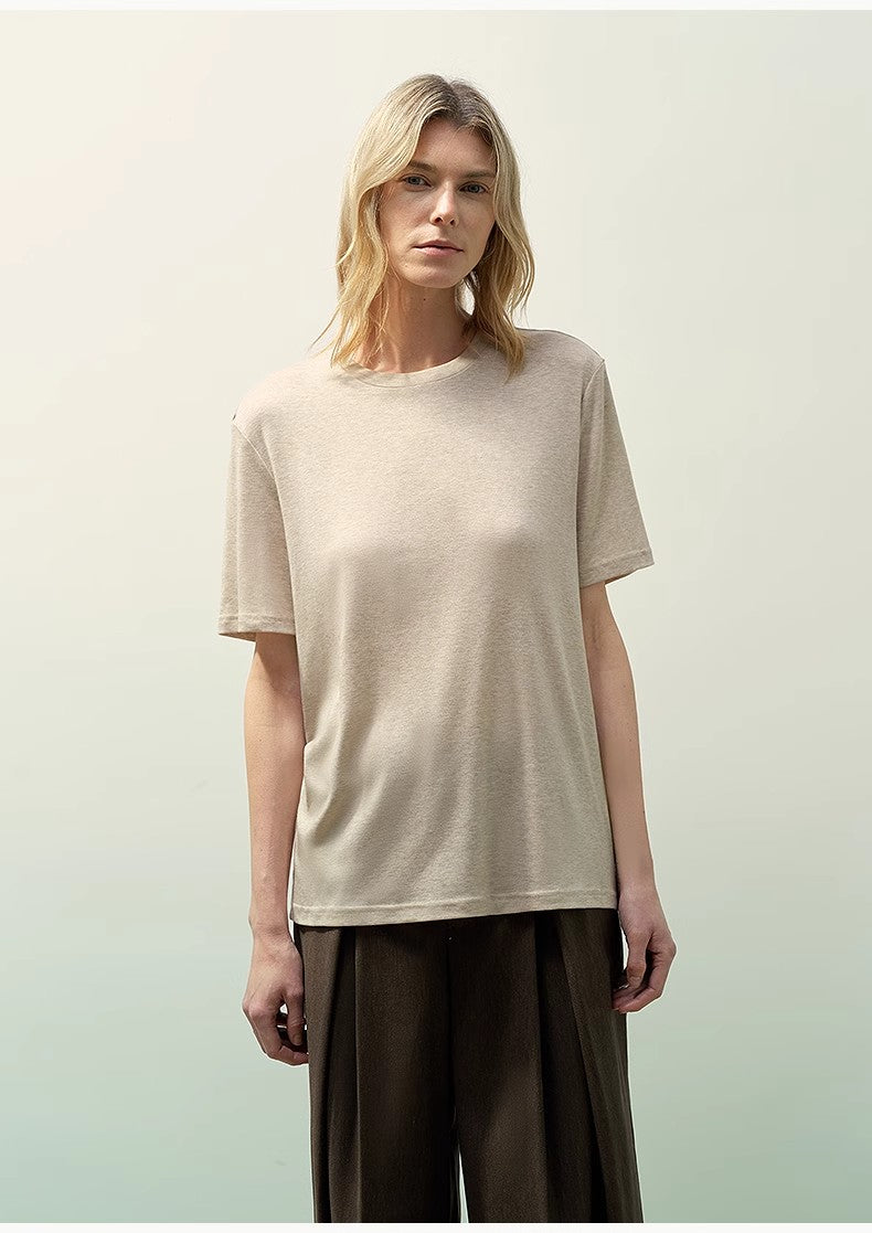 "Soft Cloud" 15.5mm cashmere loose and comfortable round neck versatile short-sleeved T-shirt for women