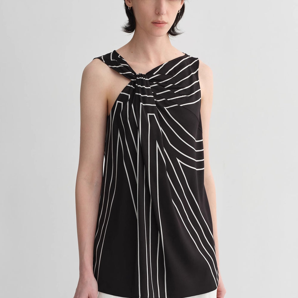 
                  
                    Elastic silk twisted collar original geometric print slim fit multi-occasion T-shirt sleeveless vest for women
                  
                