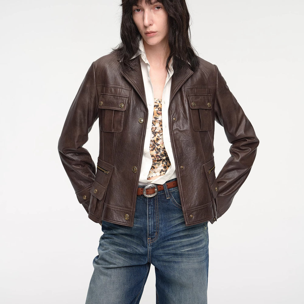 "Phantom of the Floating Palace" imported oil wax sheepskin waist leather jacket from New Zealand
