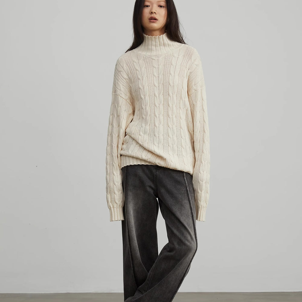 
                  
                    "Warm-Embrace Jacquard"Loose slimming straight high collar fashion top 100% cotton women's winter
                  
                