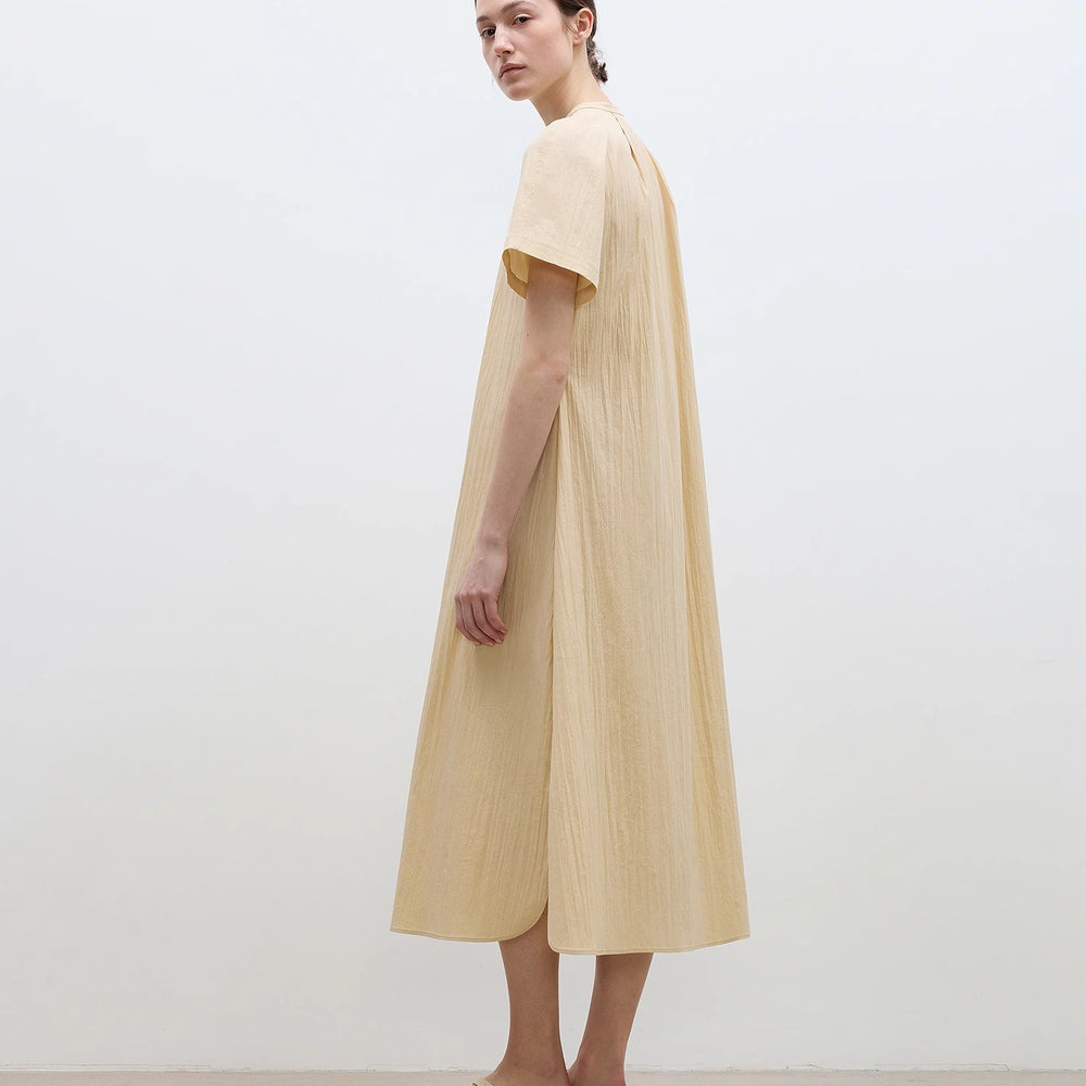 
                  
                    "First Love Island" Cotton Stand Collar Pleated Short Sleeve Shirt Dress for Women
                  
                