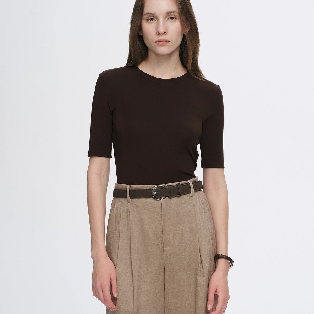 
                  
                    Fitted waist slimming round neck Tencel cashmere versatile short-sleeved T-shirt
                  
                