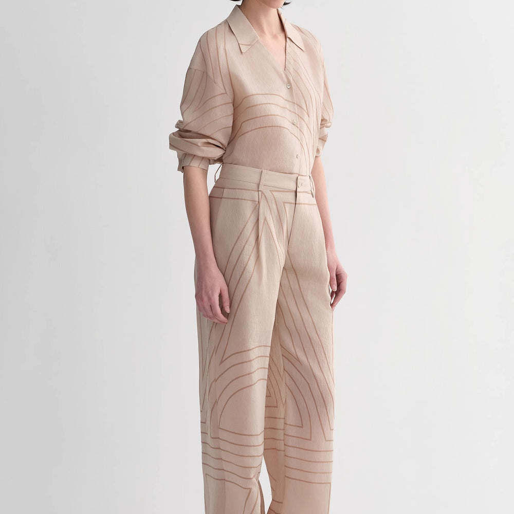 
                  
                    Linen original art stripe print classic lapel small V-neck design breathable shirt suit for women
                  
                
