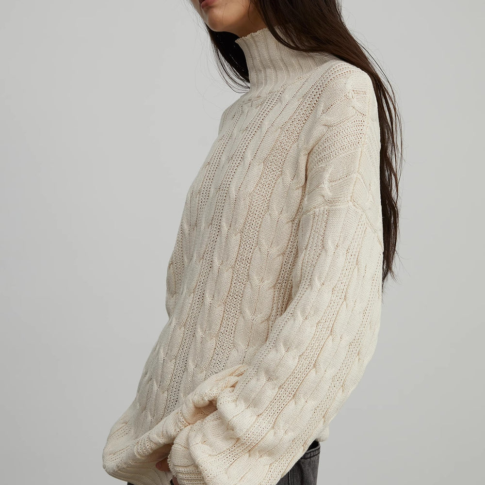 
                  
                    "Warm-Embrace Jacquard"Loose slimming straight high collar fashion top 100% cotton women's winter
                  
                