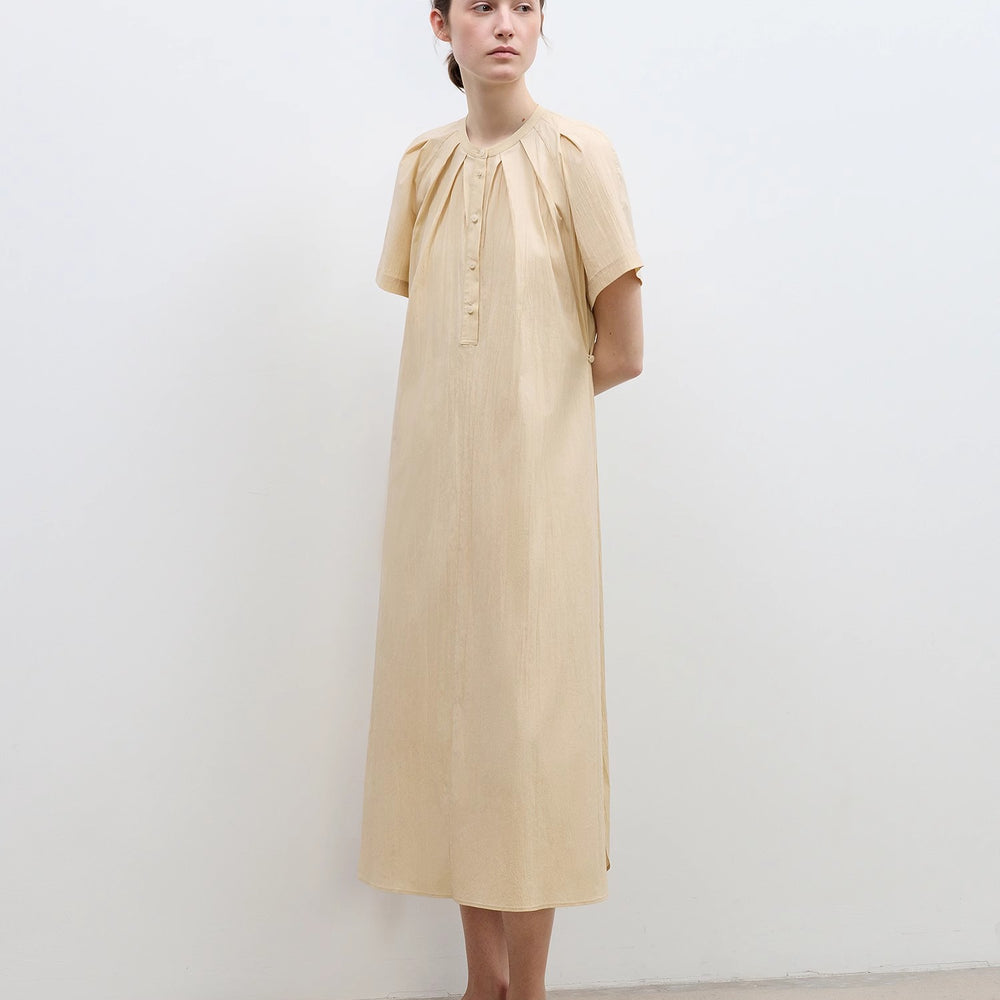 
                  
                    "First Love Island" Cotton Stand Collar Pleated Short Sleeve Shirt Dress for Women
                  
                