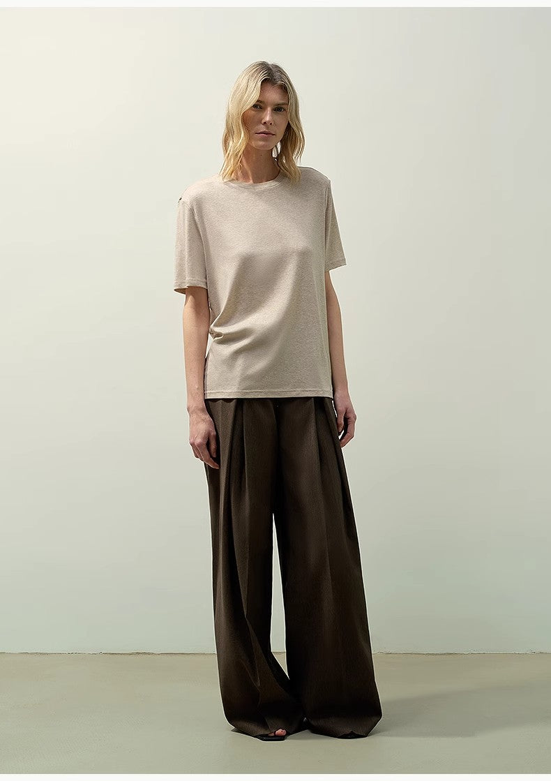 "Soft Cloud" 15.5mm cashmere loose and comfortable round neck versatile short-sleeved T-shirt for women