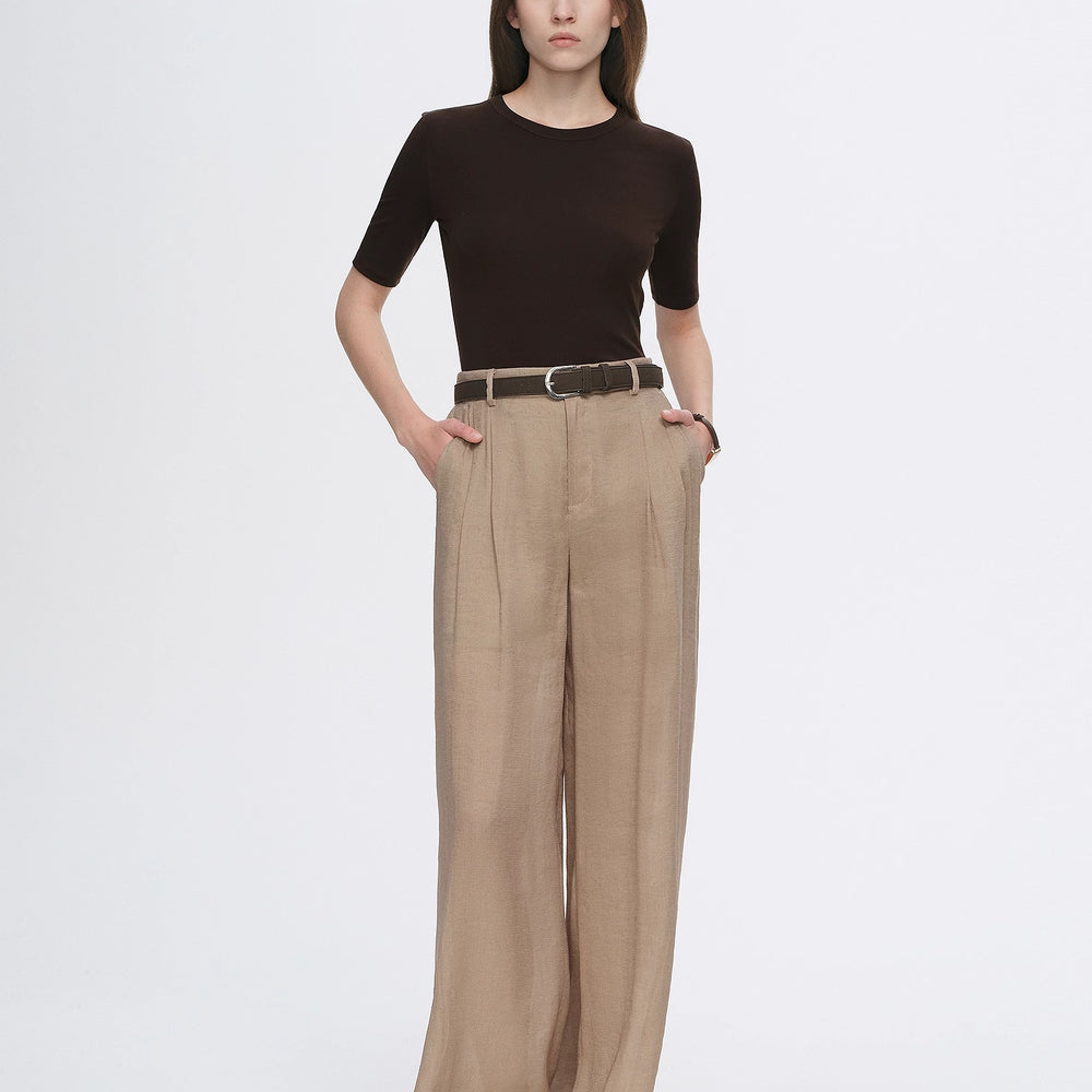 
                  
                    Fitted waist slimming round neck Tencel cashmere versatile short-sleeved T-shirt
                  
                