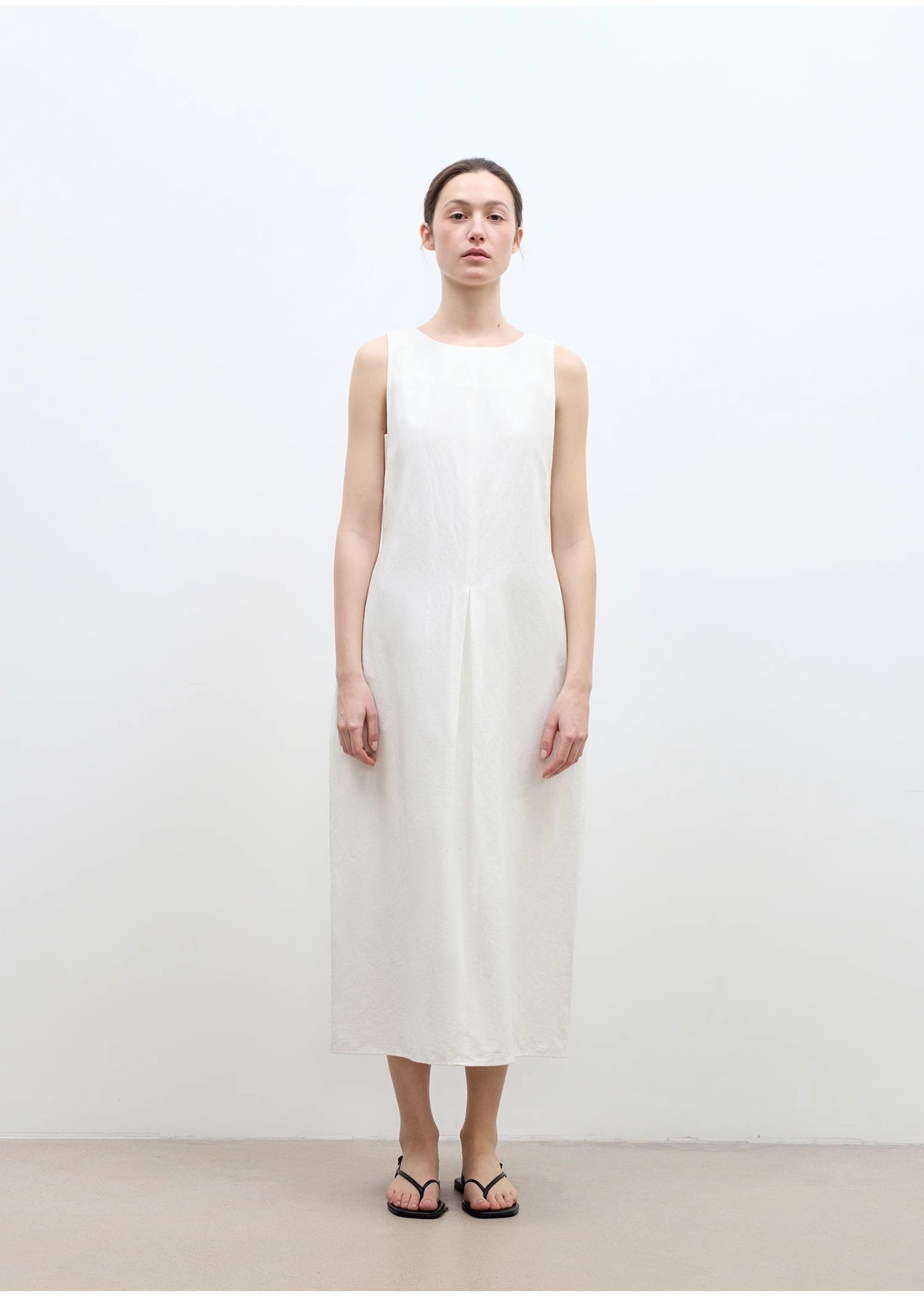 "Deyanuo" hemp three-dimensional hourglass sleeveless round neck loose slim dress for women