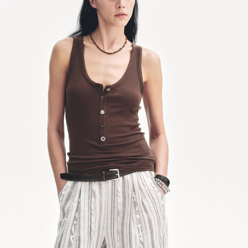 
                  
                    "Weather Forecast" Tencel Acetate U-Henley Neck Fitted Vest
                  
                