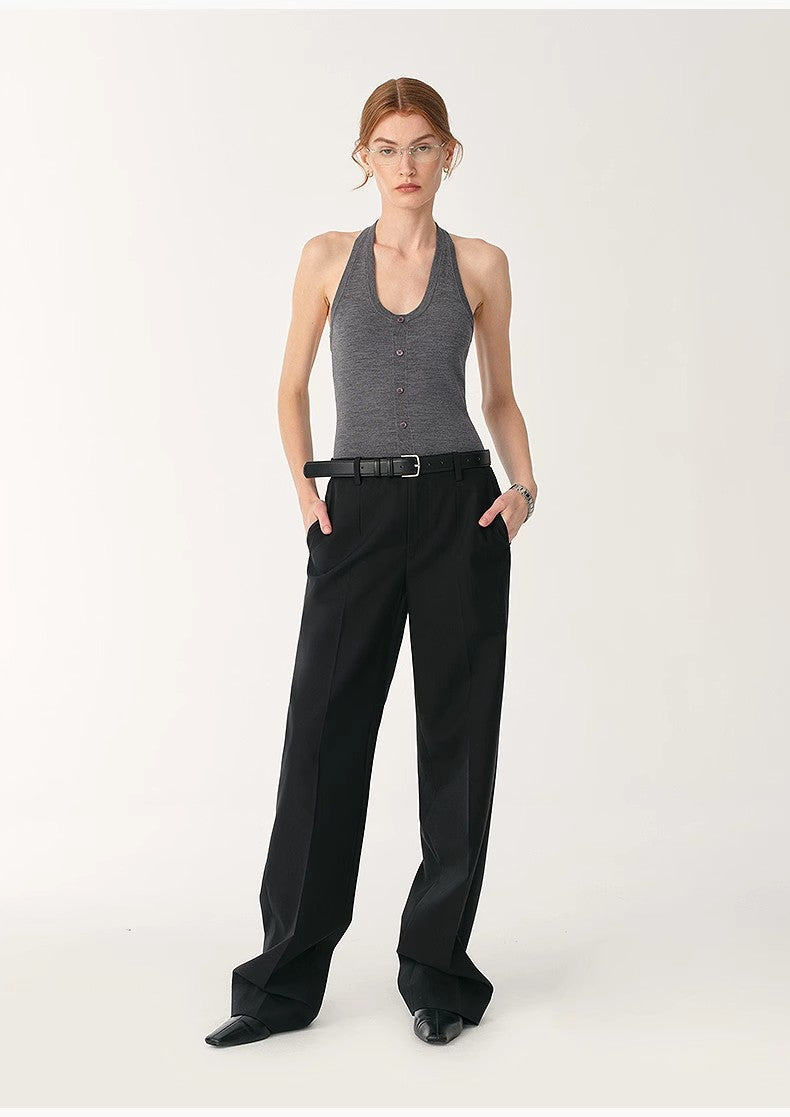 German Yangzi 48S machine washable wool all-match halter neck jumpsuit for women