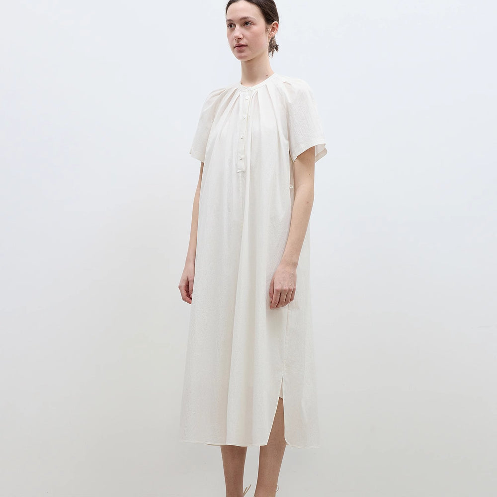 
                  
                    "First Love Island" Cotton Stand Collar Pleated Short Sleeve Shirt Dress for Women
                  
                