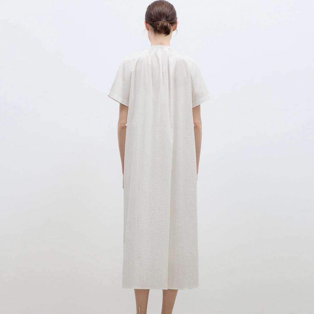 
                  
                    "First Love Island" Cotton Stand Collar Pleated Short Sleeve Shirt Dress for Women
                  
                