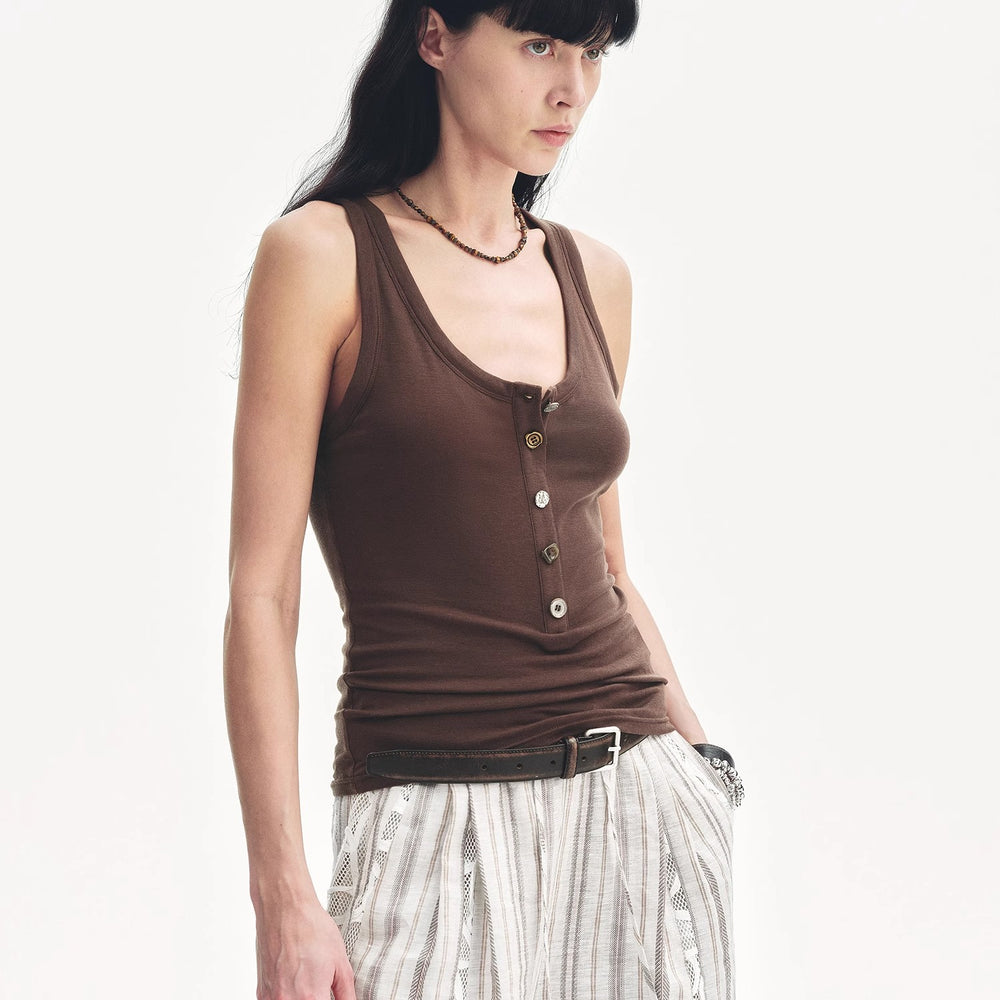 
                  
                    "Weather Forecast" Tencel Acetate U-Henley Neck Fitted Vest
                  
                