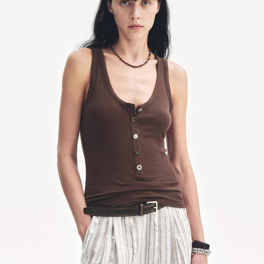 
                  
                    "Weather Forecast" Tencel Acetate U-Henley Neck Fitted Vest
                  
                